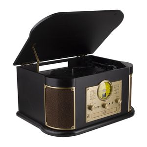 Tornamesa bluetooth clásico Coolbox radio fm, puertos usb - sd - aux-in, lector de cassette, cd, acabado de madera