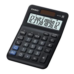 Calculadora de mesa Casio MS20F 12 dígitos, funciona a pila y energía solar, negro