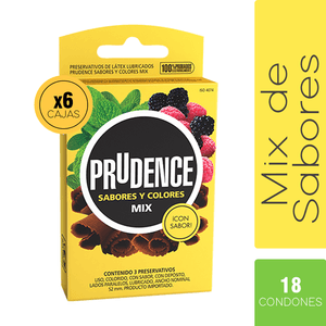 Prudence Box  X6  - Condones Mix de sabores 18 unidades