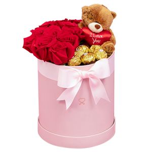Happy Box con Rosas Rojas en Envase Rosado
