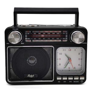 Radio portátil Richards Vintage bluetooth, reloj, FM/AM/SW, USB/SD, Led, recargable