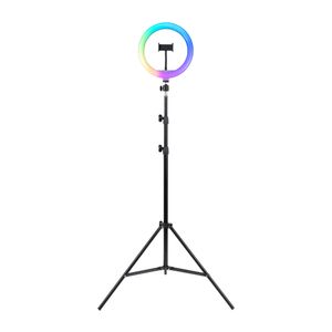 Aro de luz Havit St7026 10" 26 cm + trípode 2.1 m, soporte celular, iluminación RGB