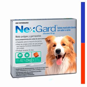 Nexgard 10 a 25 kg x3 Tabletas Antipulgas Antigarrapatas