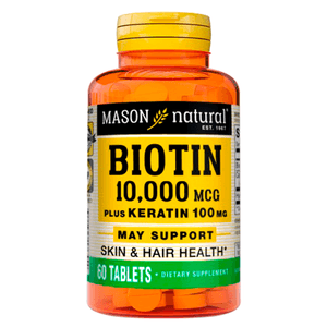 Biotina 10,000 Plus Keratina 100 MG Mason Natural 60 Tabletas