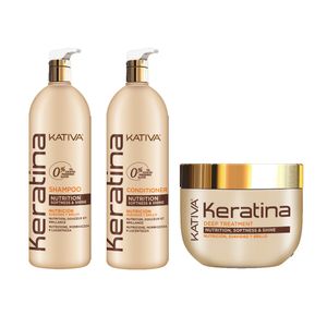 Set Kativa keratina 1000ml Shampoo+Acondicionador+Tratamiento de 500ml