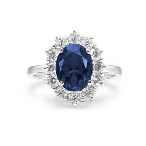 Anillo Lady Di oro blanco de 18K con zafiro y brillante