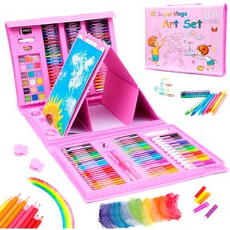 Mega Set de arte y Dibujo 208 Pzs para Niños Rosa