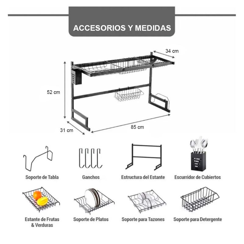 Organizador Escurridor de Platos Utensilios con Tapa para Cocina. SASHIJA