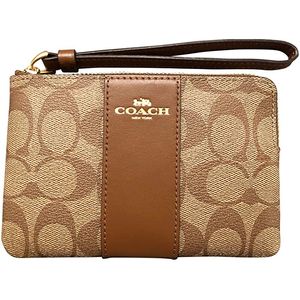 COACH Signature - Pulsera de piel de PVC con cremallera, tamaño mediano, caqui/silla de montar