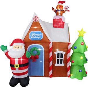AsterOutdoor - Decoración de Navidad inflable de 7 pies con diseño de casa de jengibre con Papá Noel