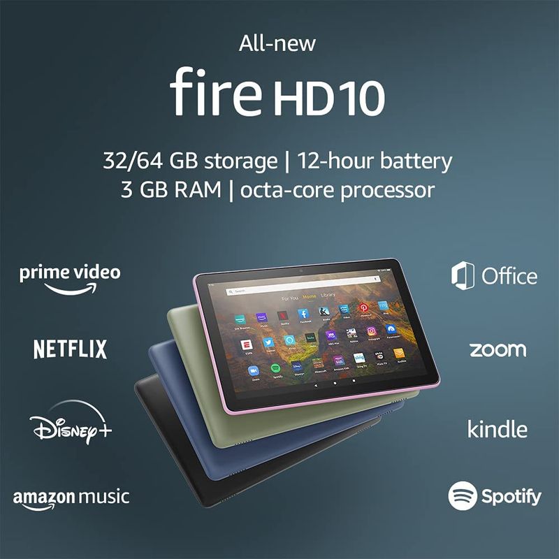 Tablet Fire HD 10, pantalla de  pulgadas, 1080p Full HD, 64 GB, último  modelo (lanzamiento 2021), Mezclilla