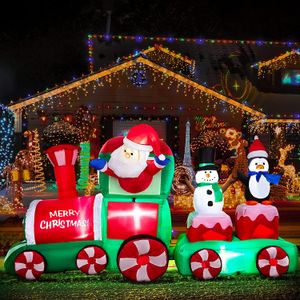 HOOJO Tren inflable de Navidad de 7.5 pies de largo con muñeco de nieve y pingüino de Papá Noel