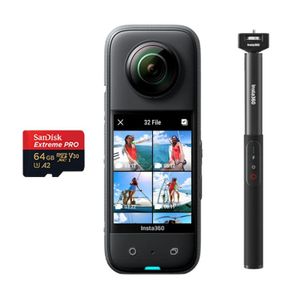 Cámara Insta360 X3 + Power Selfie Stick 100 CM + Memoria 64GB SanDisk