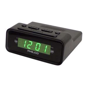 Radio reloj despertador Philco 0.6" FM, alarma dual, memoria para 20 estaciones, a pilas, negro