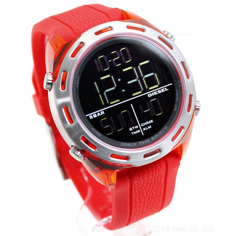 Reloj Diesel Crusher DZ1900 Digital Alarma Luz Correa de Silicona Rojo