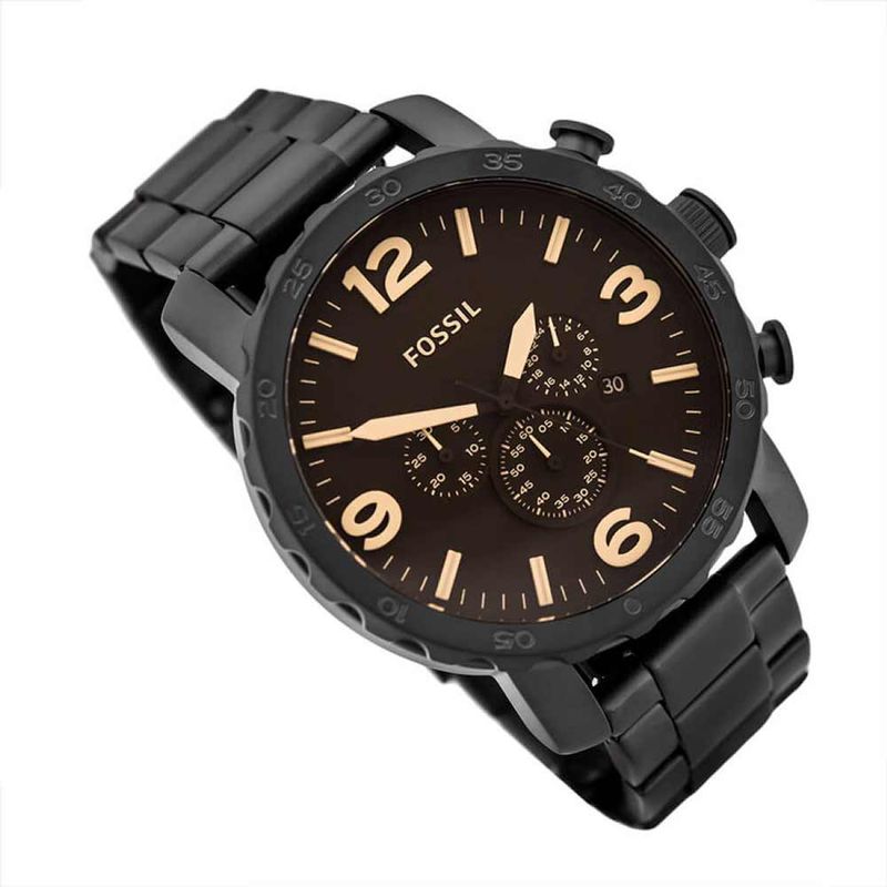 Reloj Fossil Nate JR1356 Fecha Cron metro AceroInoxidable Negro