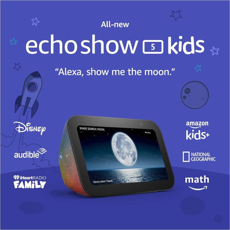 ECHO SHOW 5 (3.ª GENERACIÓN, MODELO DE 2023) KIDS, DISEÑADO PARA NIÑOS Y  CUENTA CON CONTROL PARENTAL, GALAXIA, Multicolor