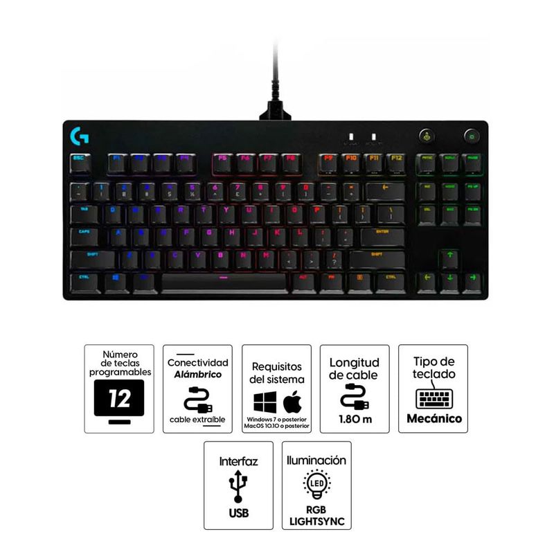 Teclado Gamer Logitech G Pro Mecánico Alámbrico Conexión Usb Sin Teclado Numérico Luces Rgb 0235