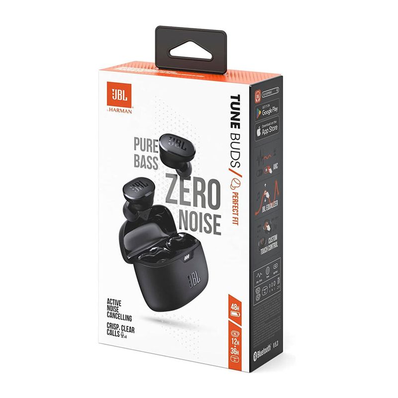 Audífonos bluetooth True Wireless JBL Tune Buds resistente al agua IP54,  duración máx. 10 horas, cancelación de ruido, negro - Coolbox