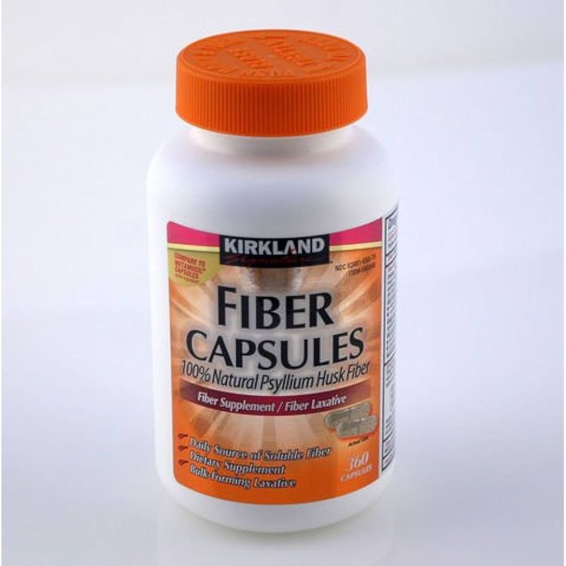 KIRKLAND SIGNATURE FIBER CAPSULES FIBER SUPPLEMENT FIBER LAXATIVE 360 cápsulas.
