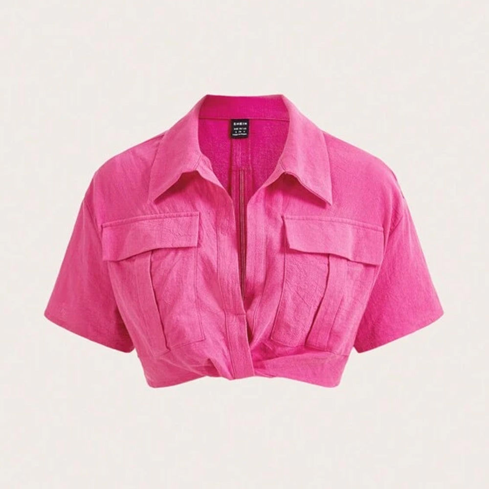 QUTIE CAMISA SHEIN SOLAPA DE HOMBROS CAIDOS ROSA FUCSIA TALLA S NEZMUN