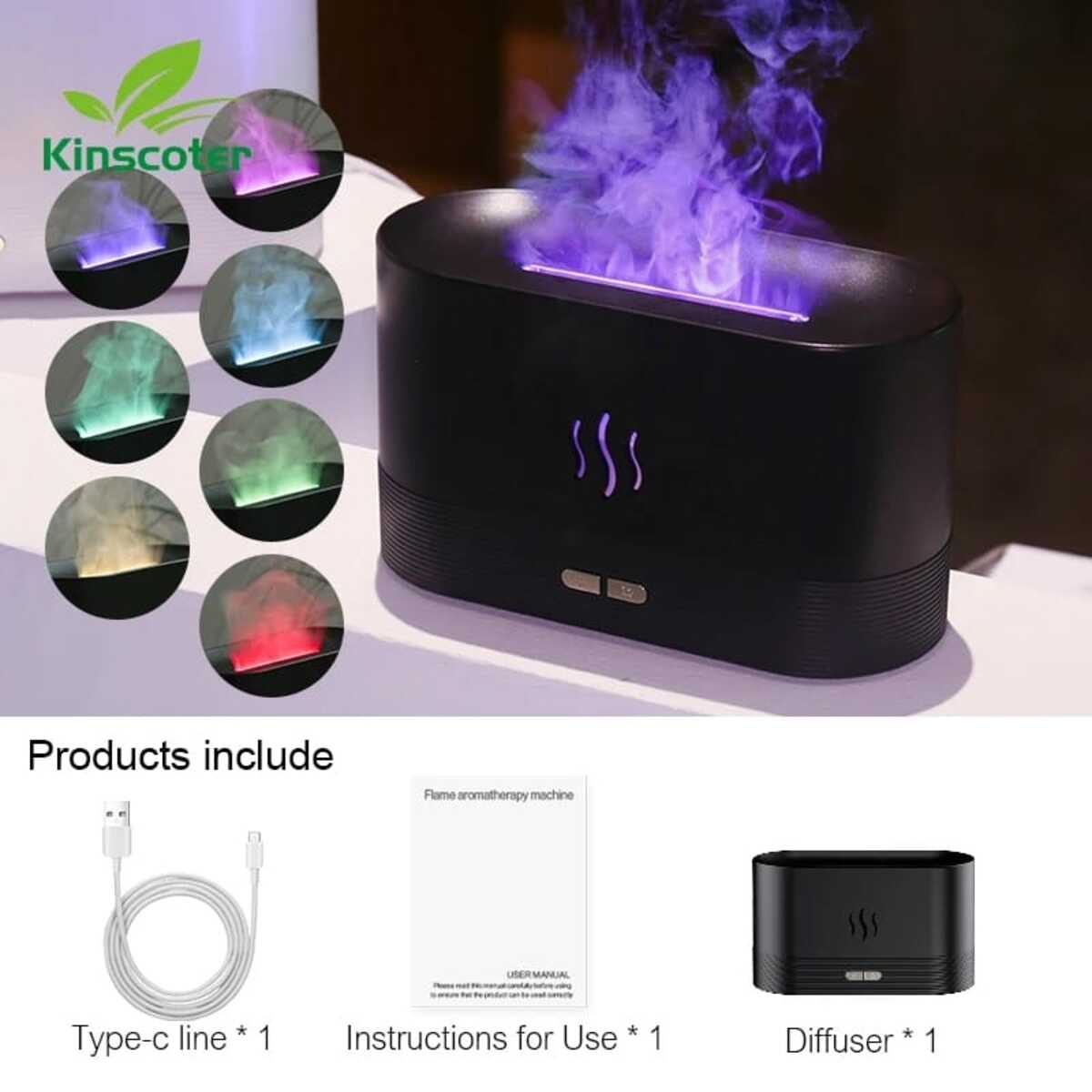 Klack Difusor de Aroma con Efecto Fuego de 9 Colores 180ml