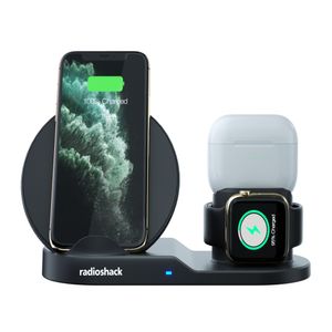 Cargador inalámbrico Radioshack 3 en 1, 10W, carga rápida, para android y apple, negro