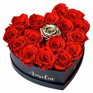 Heart Box con Rosas Preservadas Rojas en Envase Negro